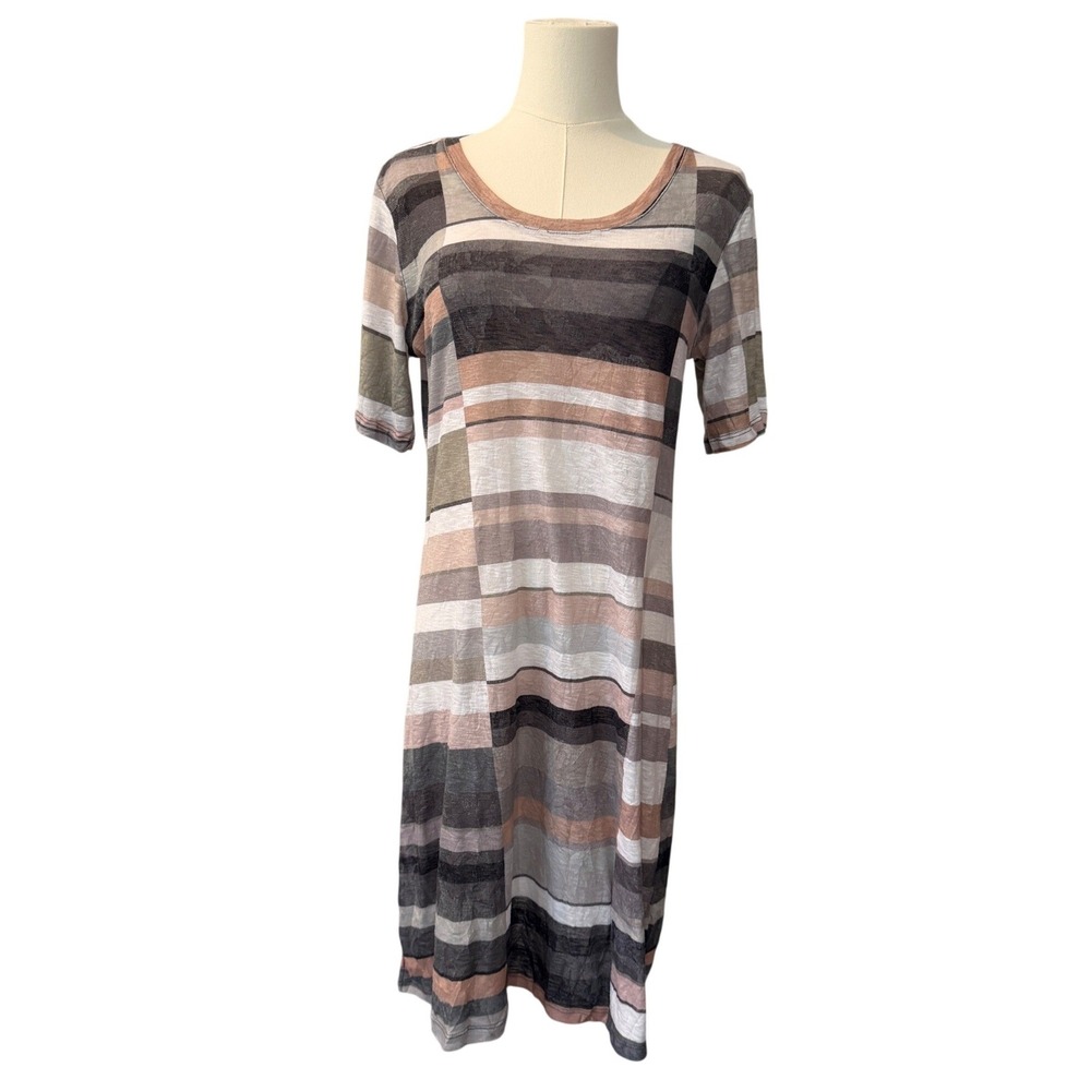 David Cline Womens Short‎ Sleeve Striped Slub Knit Dress Neutral Earthy Medium
